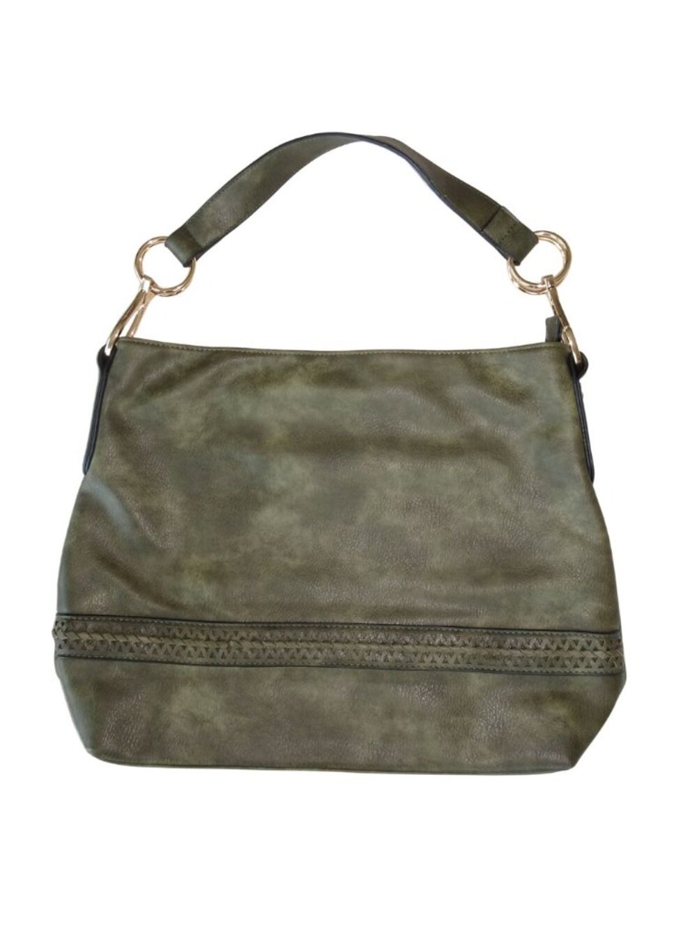 Olive Green Leather Shoulder Tote Bag